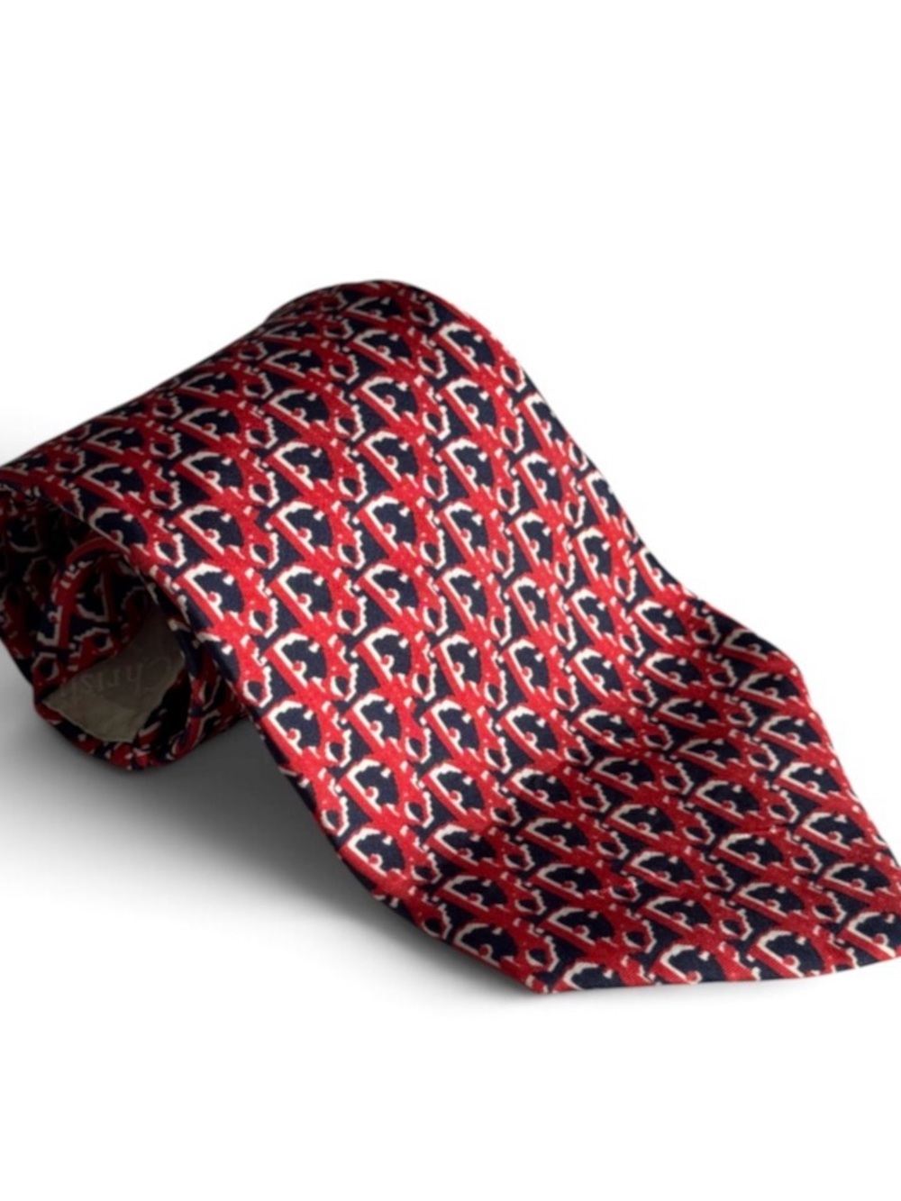 Christian Dior Belk Vintage Tie Red Blue Monogram Silk Necktie Designer Preppy